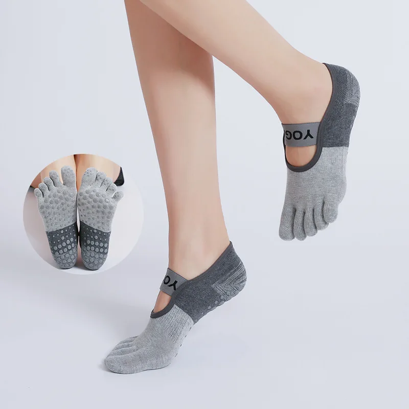 Non-Slip Five Toe Yoga Socks Bandage Cotton Backless Pilates Socks for Women Fitness Ballet Dance Workout Sports Socks