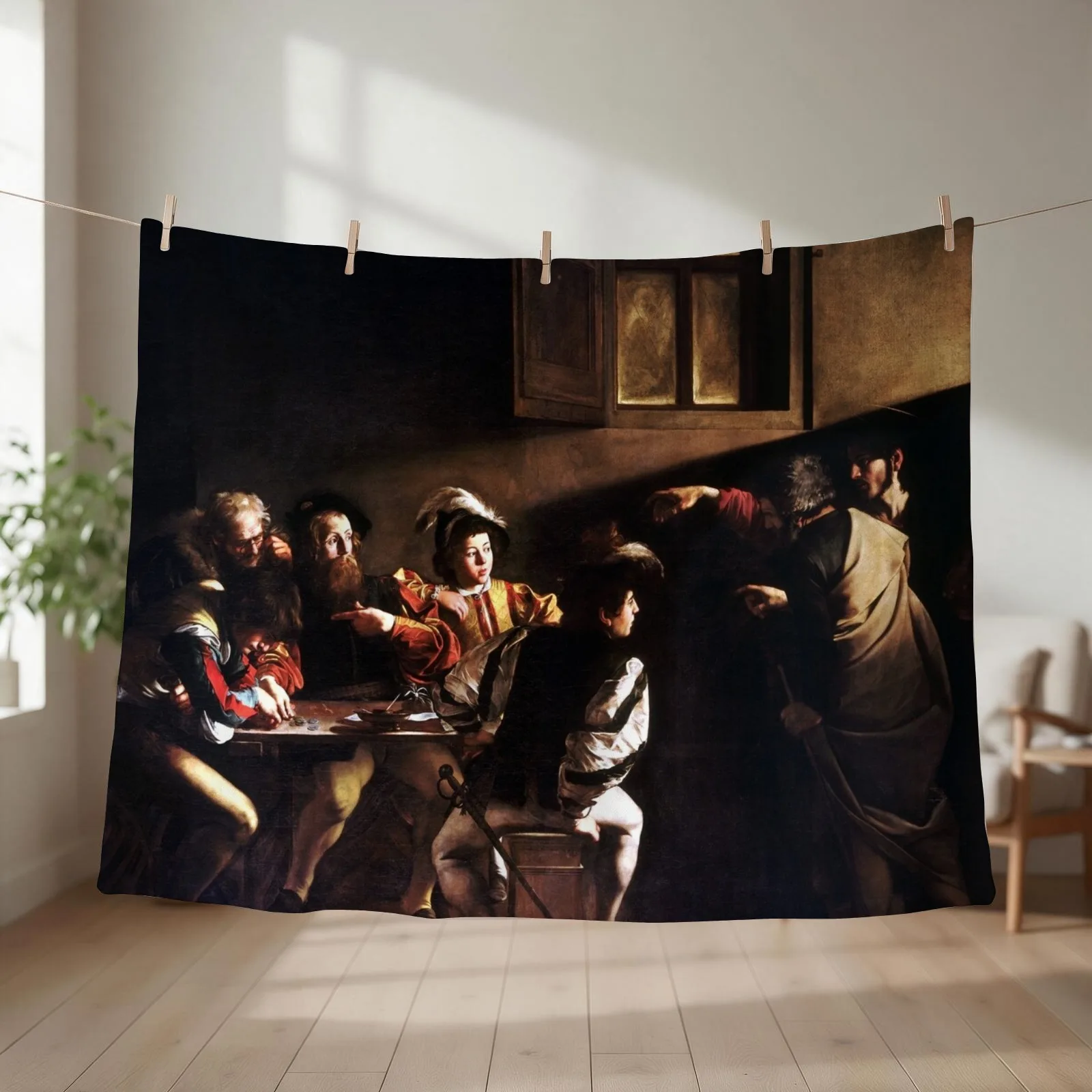 Caravaggio The Calling of Saint Matthew Throw Blanket couch cozy soft plush fuzzy picnic outdoor blanket