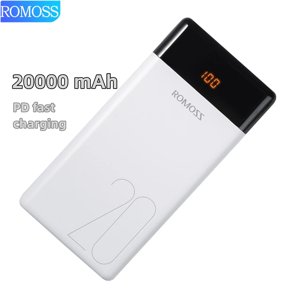 ROMOSS LT20 POWER BANK 20000MAH ORIGINAL PORTABLE EXTERNAL BATTERY PD 18W MOBILE USB C FAST CHARGING LARGE CAPACITY POWER SUPPLY