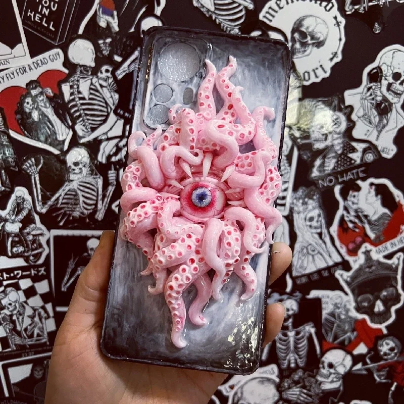 

4143 Original 3D Handmade Mobile Phone Case Cthulhu Eyes Pink Tentacles Horror Gothic Punk Art Mobile Phone Case Custom Gift