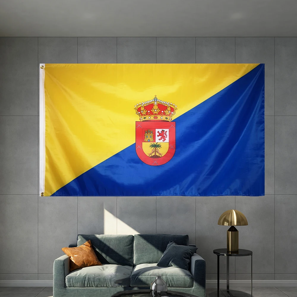 Flag Of Gran Canaria Canary Islands Graphic Custom Printed Hanging Banner Sport Polyester Shaft Cover Grommets 3X5FT 90X150CM