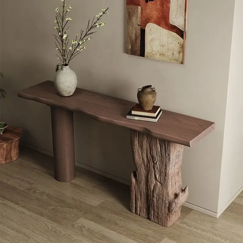Solid wood entrance table against the wall end view table corridor decoration simulation stone table case