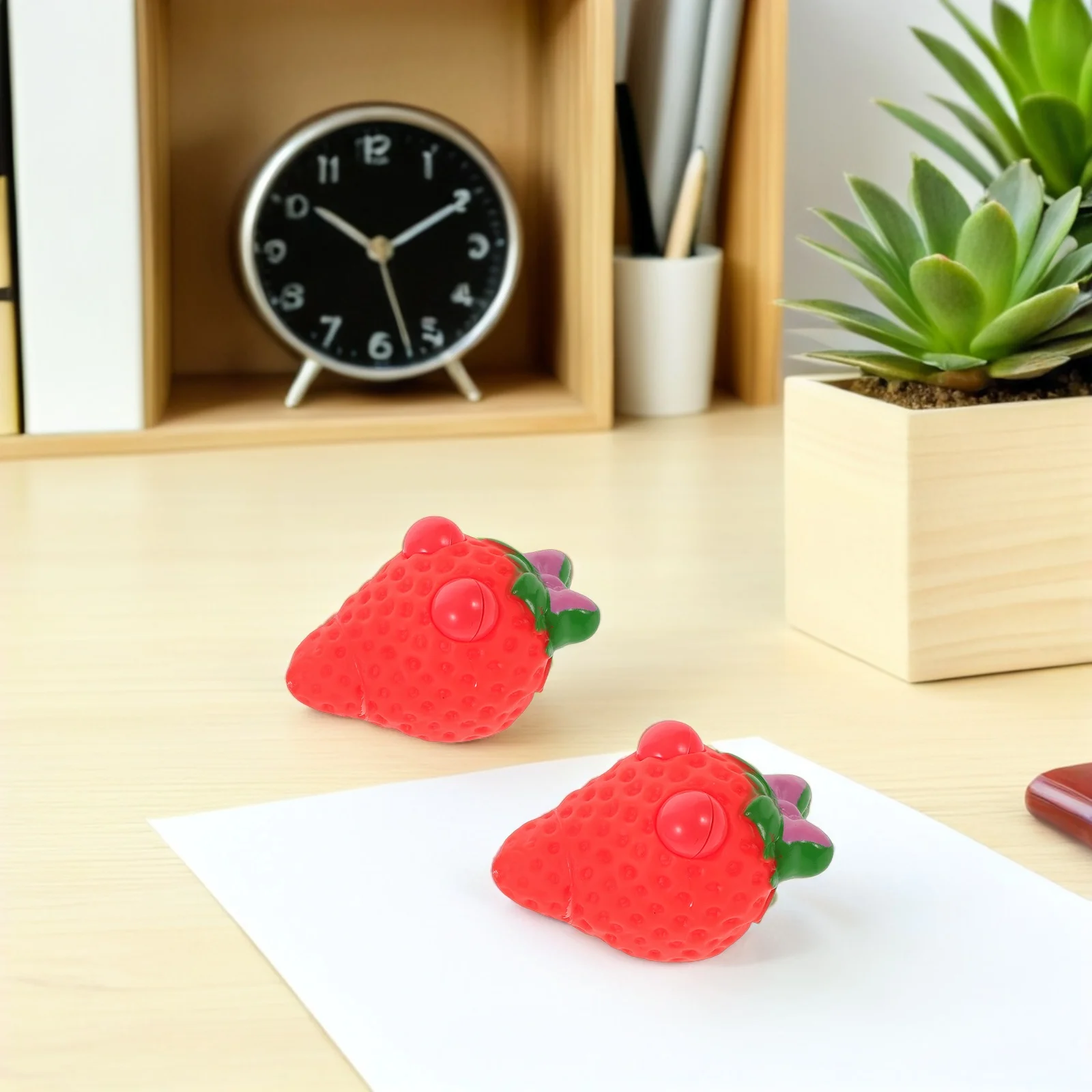 ของเล่นสตรอว์เบอร์รีจำลอง 4 ชิ้น ของเล่นสนุกๆ สำหรับงานปาร์ตี้ ช่วยคลายเครียด ของเล่นพลาสติกปลอม บีบได้เหมือนจริง