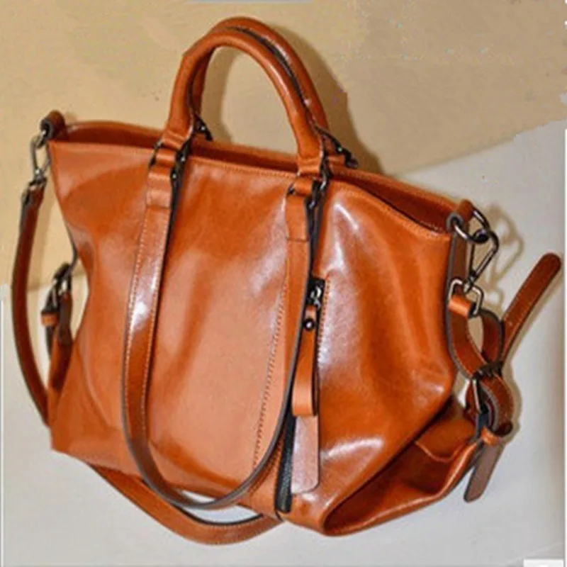

Oil wax leather motorcycle bag for women, hand-held single shoulder diagonal cross bag top-handle bags
