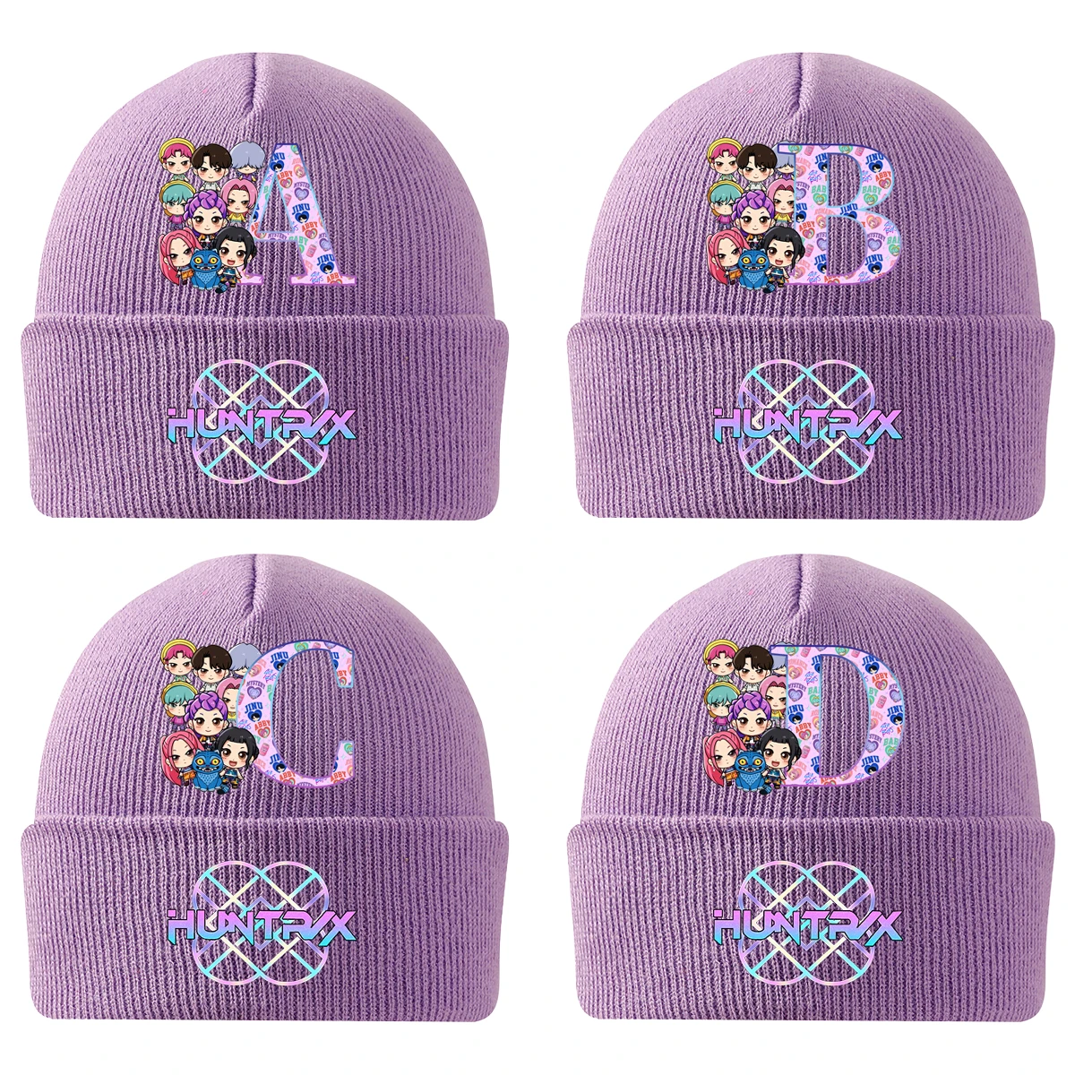 

KPop Demon Hunters Knitted Hat Winter Warm Windproof Hat Cartoon Anime Letter Pattern Knitted Hat Children's Birthday Gift