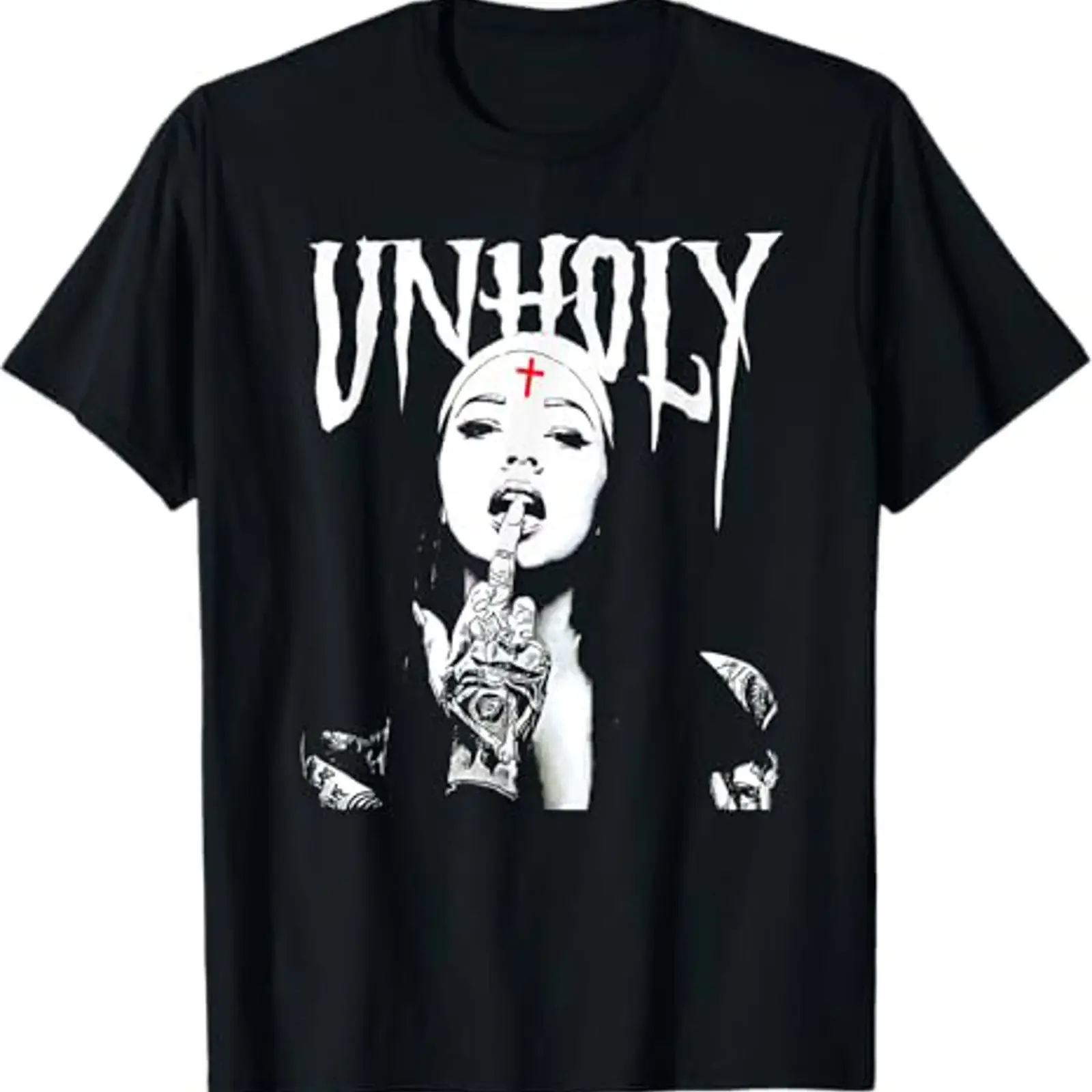 Satanic Nun Tattoos Unholy T Shirt vintage Washed Soft Casual homme Versatile graphic Comfortable designer clothes Stylish