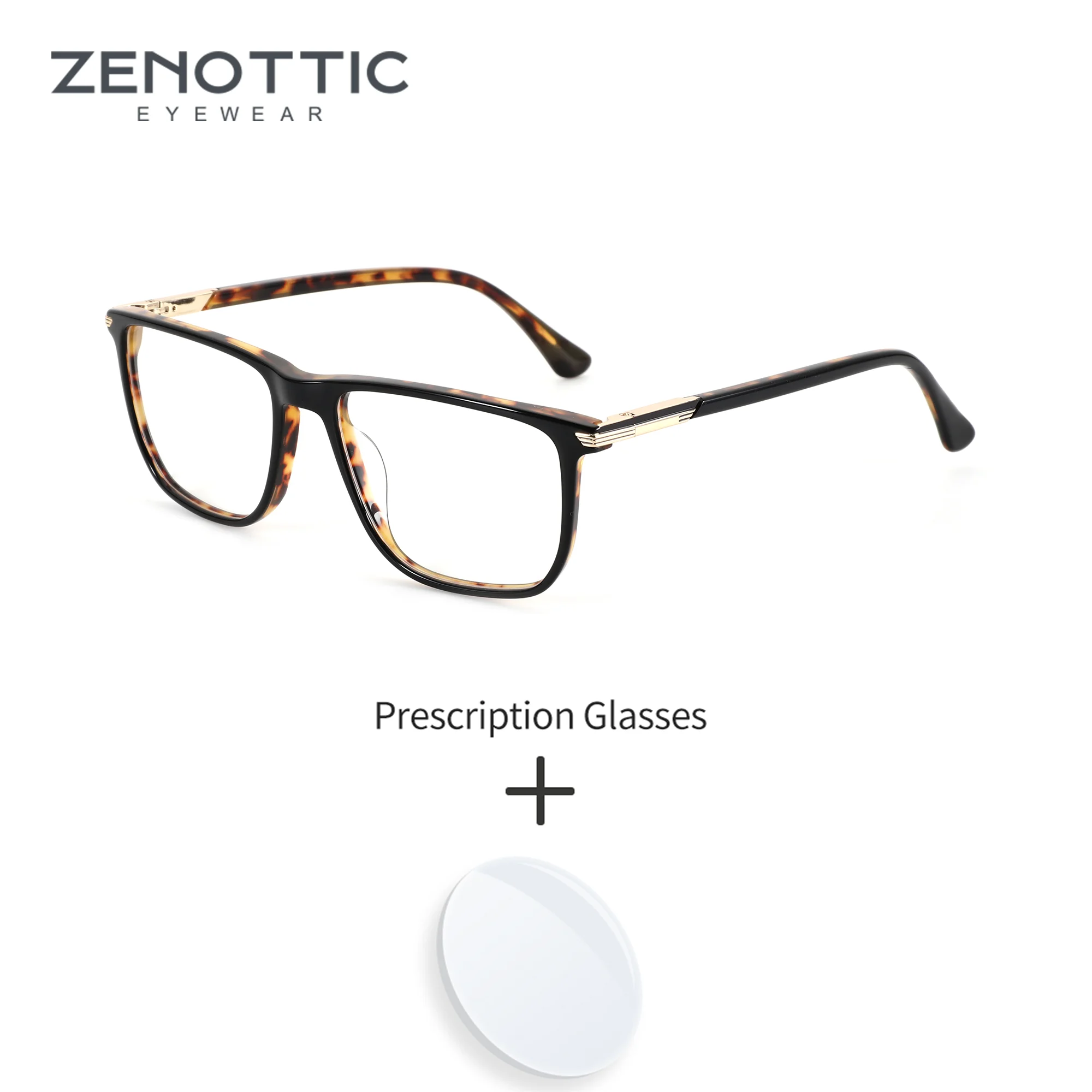 

ZENOTTIC L Size Square Prescription Glasses Men Handmade Acetate Frame Myopia Correction Optical Lenses