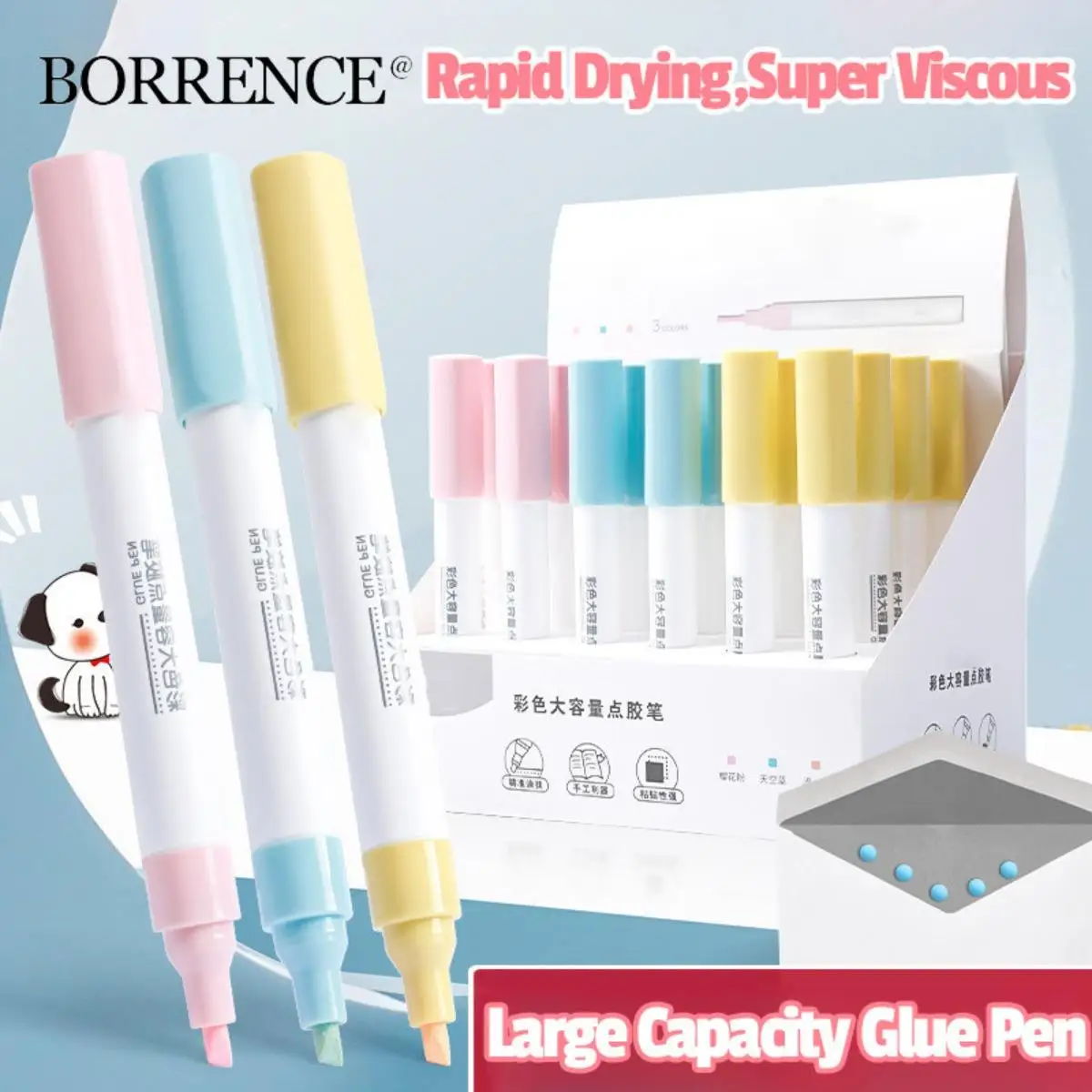 3/6Pcs Large Capacity Glue Pen,Self-adhesive,Rapid Drying,Waterproof for Notebook,Painting,Office School Stationery Supplies