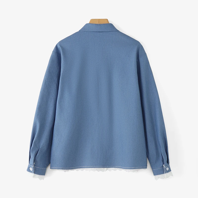 ZANZEA Mode Shirts Frauen Langarm Bluse Feste Spitze Patchwork Tunika Tops Herbst Revers Elegante Büro Streetwear OL Blusas