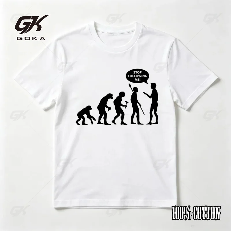 Stop Following Me Funny Joke Evolution Graphic Printed T-Shirt Short Sleeve O-neck Casual Fashion Unisex Clothes Tees