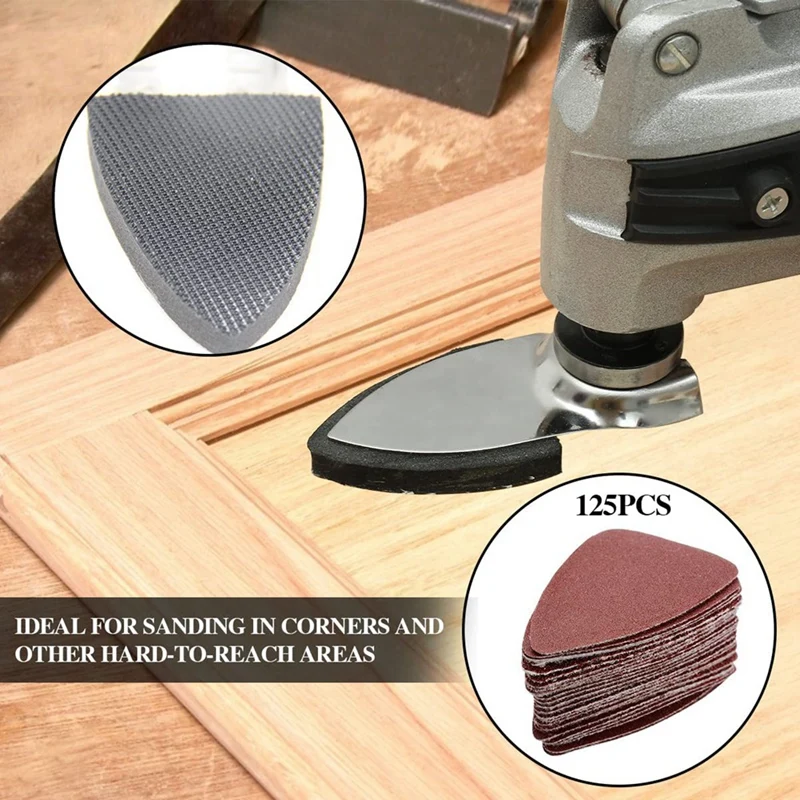 NEW-130Pcs Oscillating Tool Detail Sanding Pads Kit, 5Pcs Finger Sanding Pads, 125Pcs Sandpaper, For Surfaces Polish Sanding