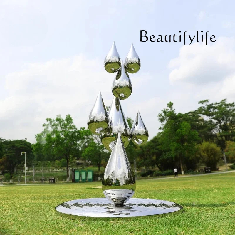 BJ Stainless Steel Water Drop Large Landscape Sculpture Decoration Sales Office Hotel Garden Outdoor Floor Ornament Artwork