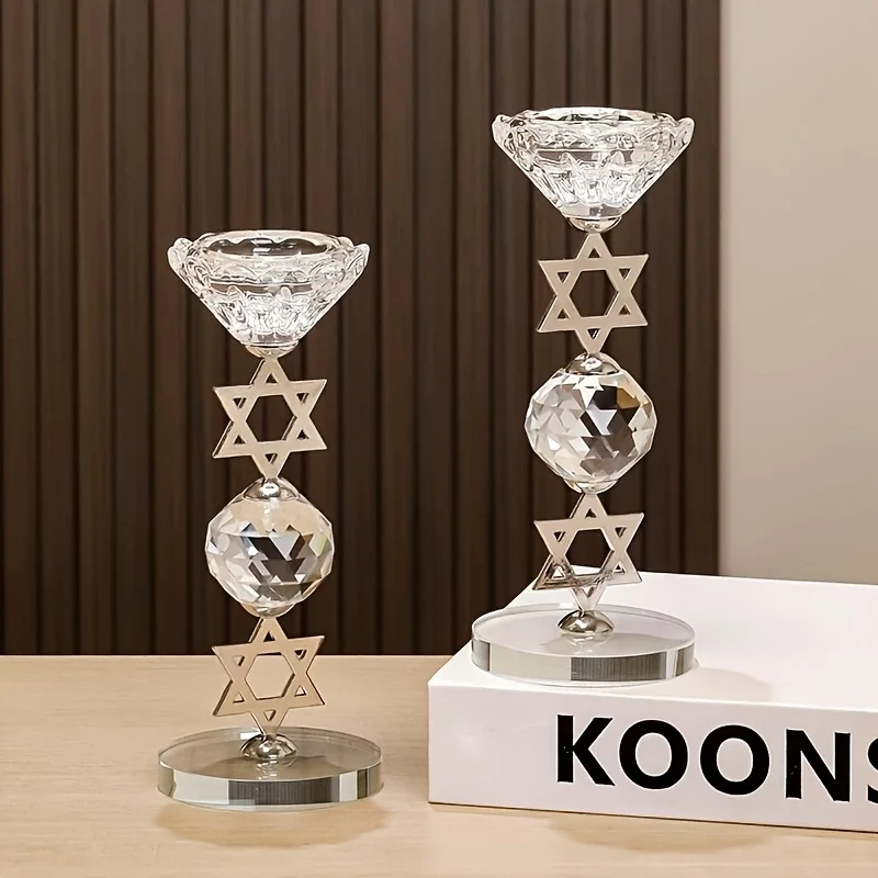 

Star of David Hanukkah Crystal Candle Holders Elegant Tealight Candle Stick Holder for Jewish Party Wedding Gift Candle Menorah