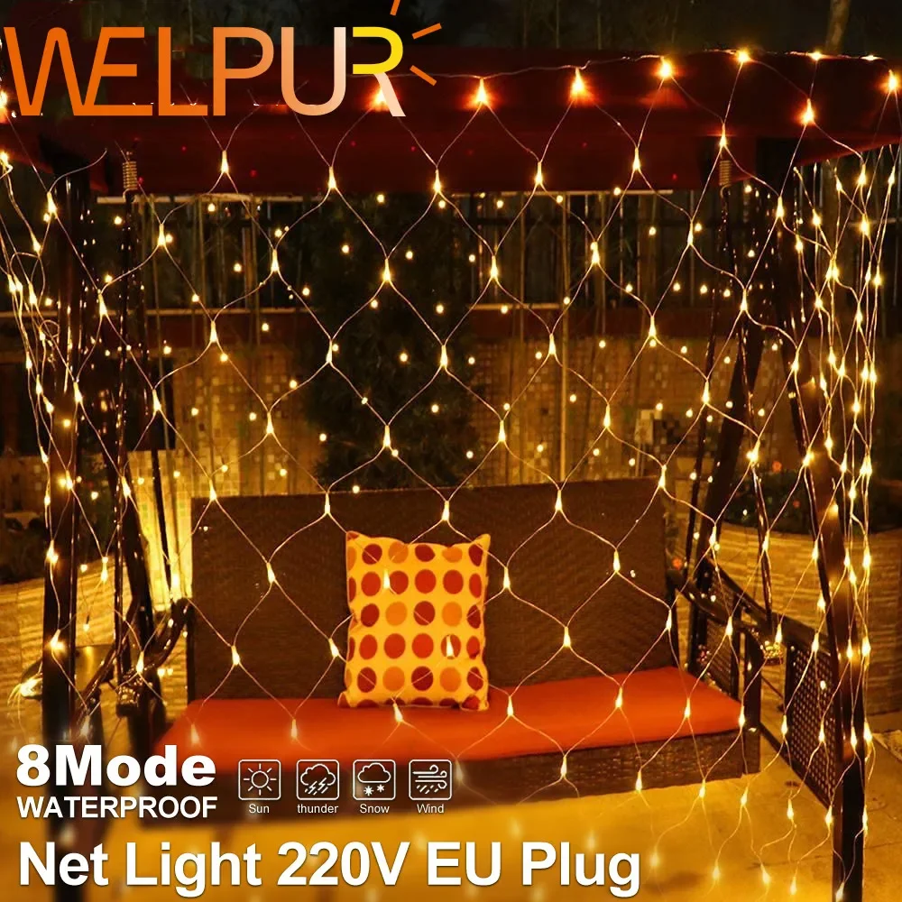 

Net LED String Lights 8Modes 220V 1.5x1.5m 3X2M Festival Christmas Decoration New Year Wedding Party Waterproof