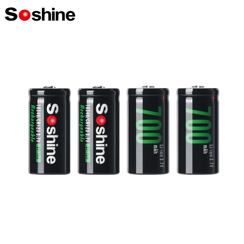 Soshine 3.7V 700mAh 16340 Lithium Batteries RCR123 CR123 Li-ion Rechargeable Battery for Flashlight Smoke Alarm Water Meter Toy