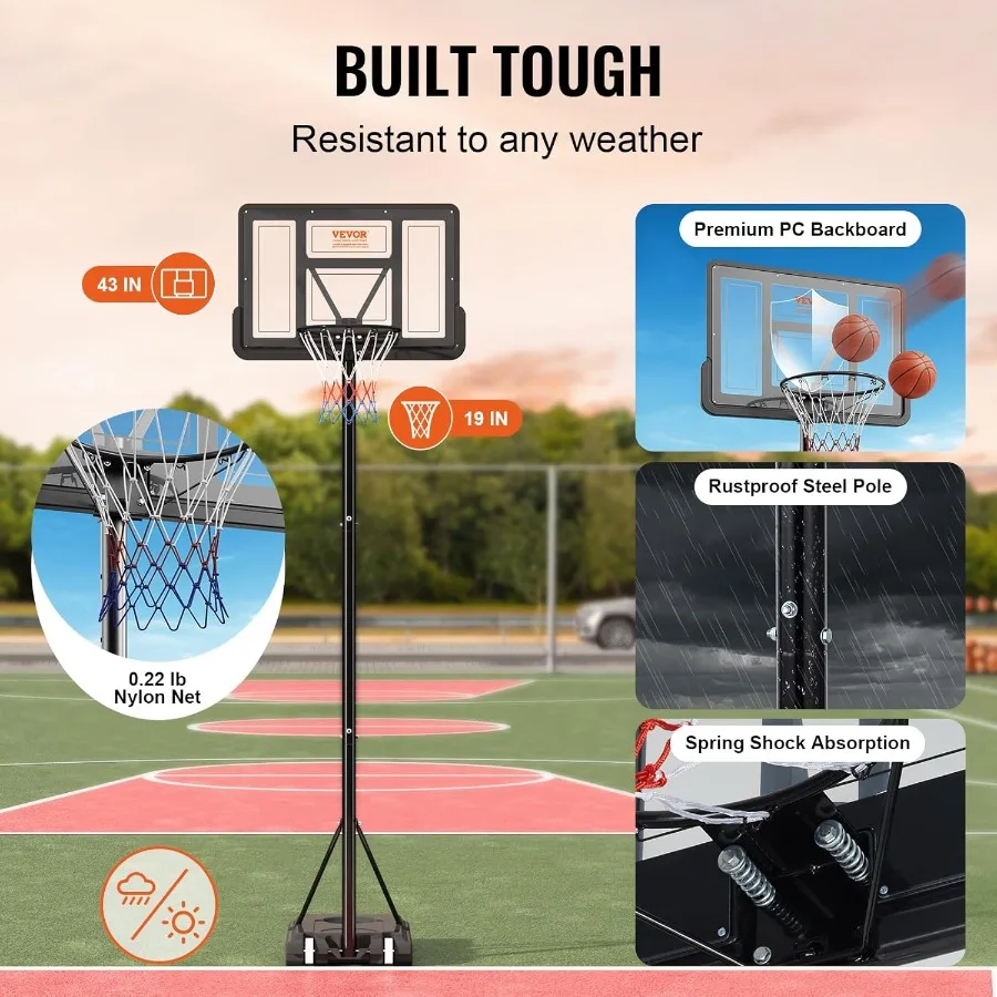 Adjustable Height Portable Basketball Hoop with Mobile Stand and Wheels Weighted Base for Outdoor and Indoor Use Suitable for Y