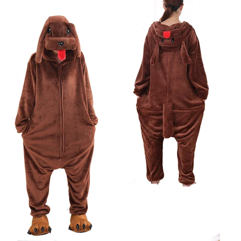 Soft teddy dog pajamas Kigurumi women flannel anime onesies for adults Halloween one-piece pajamas men cosplay costume Christmas