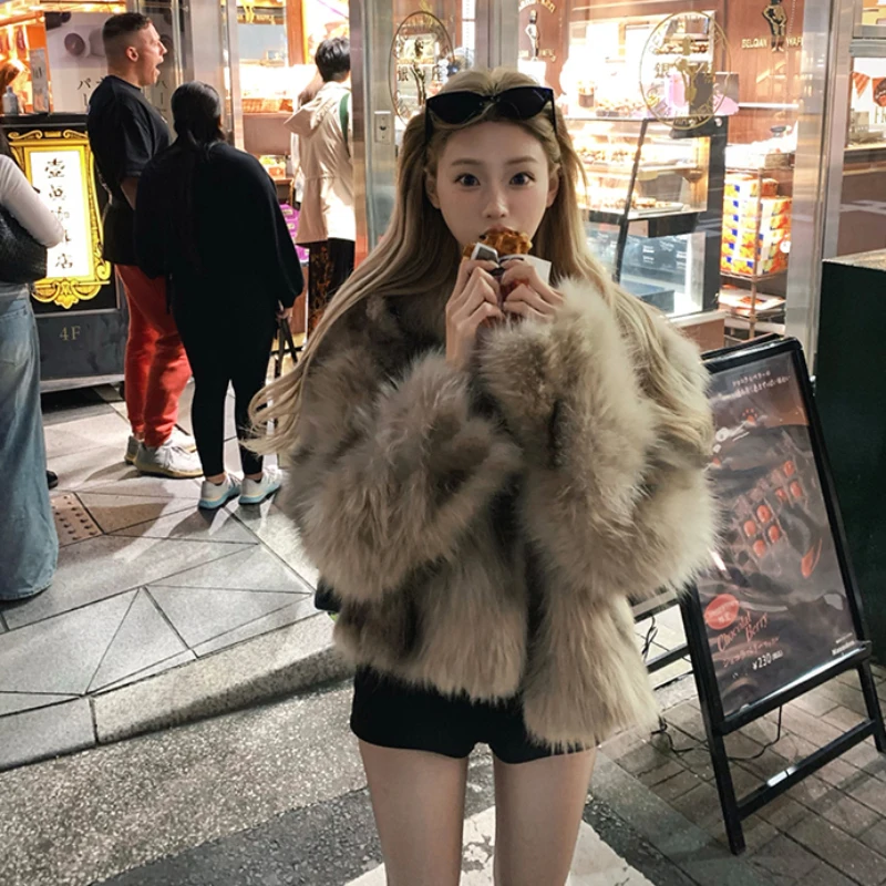 Women's Faux Fur Blended Fur Fall/Winter Long Sleeve V-Neck Korean Clothing Winter Wear Slim Fit Fashion Women Coat