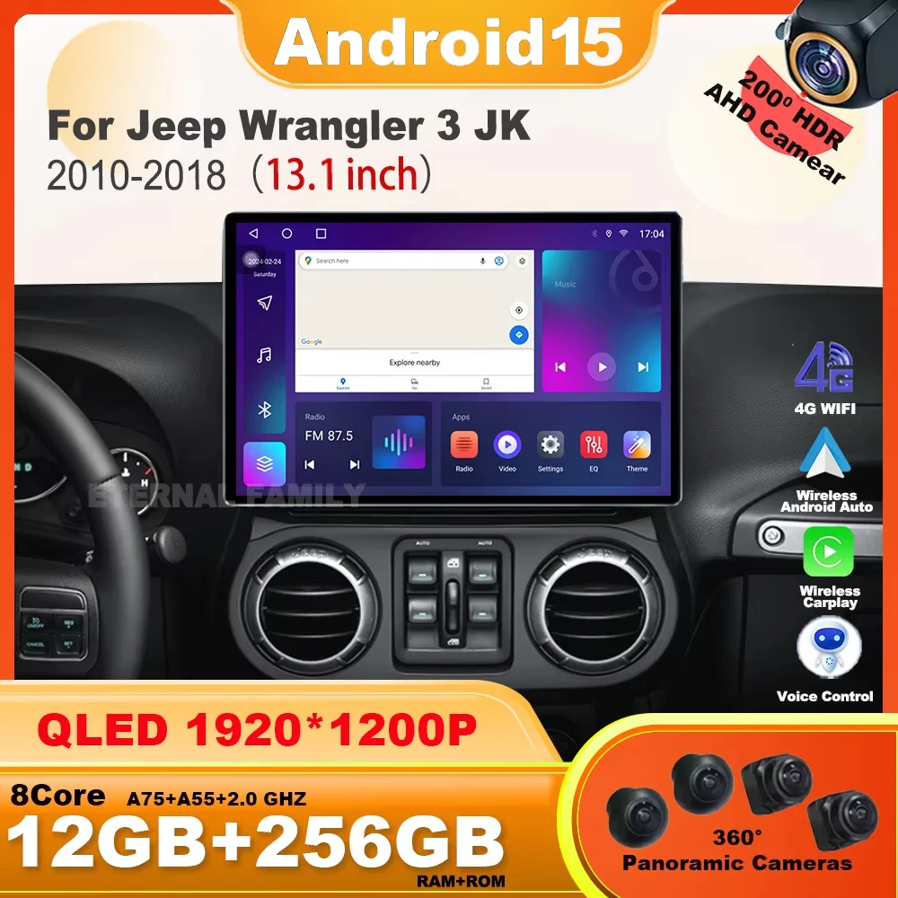 

13.1 Inch For Jeep Wrangler 3 JK 2010-2018 Car Radio Carplay Android 15 Auto Video Navigation Multimedia Player Head Unit WIFI