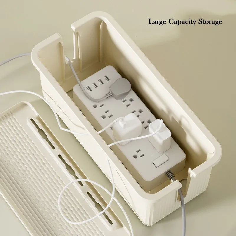 Cable Management Box Wooden Style Cord Organizer Box with Lid  for TV Wires Router Power Strip Storage to Hide Charger Adapter