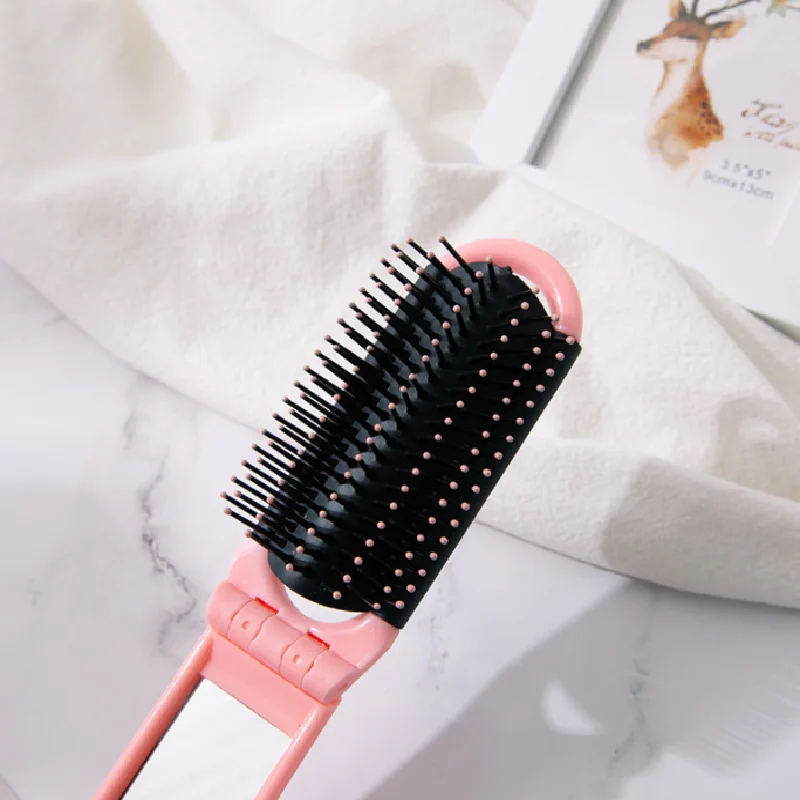 Mini Folding Hair Brush With Mirror Portable Professional Travel Hair Comb Women Men Anti Static Massage Brush Hair Styling Tool