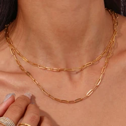 E.B.belle Classic paper clip chains different lengths Necklace gold plated Stainless steel jewelry woman Neck Decoration