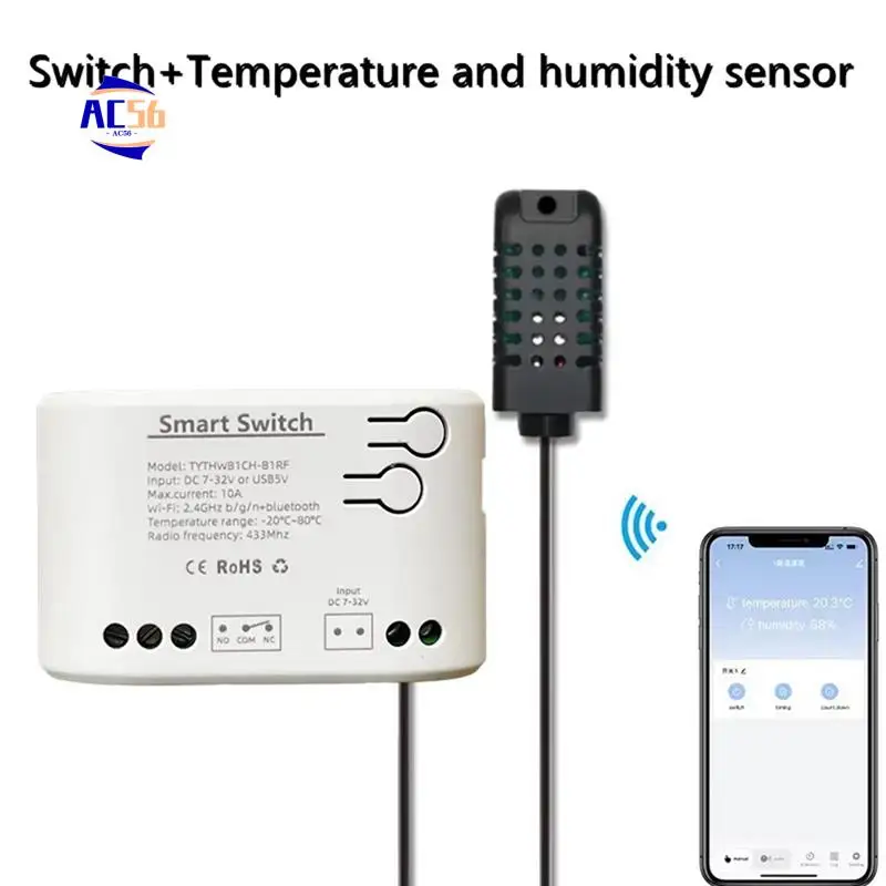 

AC56-Tuya Smart Life Wi-Fi переключатель реле мониторинг температуры и влажности термостат датчик пассивный сухой контакт