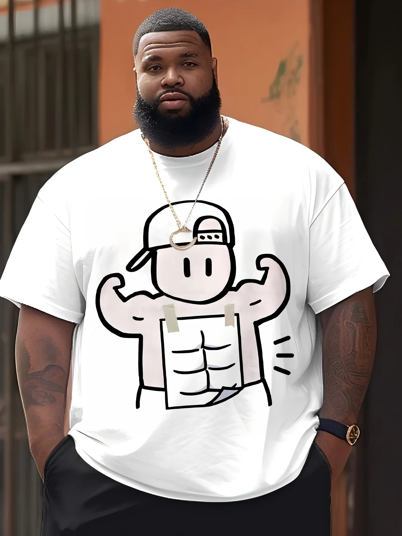 Men'S Niche Short Sleeve T-Shirt, Cute Muscle Man Print, Men'S Sporty Short Sleeve, Loose Fit, Breathable Top, Plus Size Casual Shirt, Plus Size Machine Washable T-Shirt, Machine Washable (Men'S Fashion)