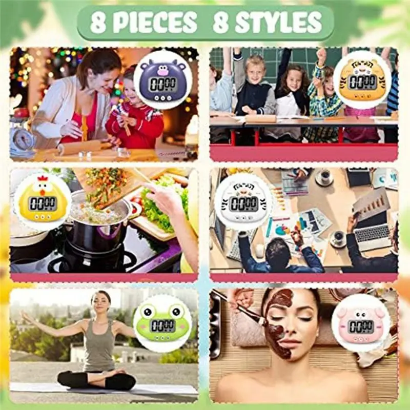RANA 8 Pieces Animal Timer Cartoon Digital Kitchen Timer Countdown Timer Magnetic Timer Visual Timer for Kitchen Classroom