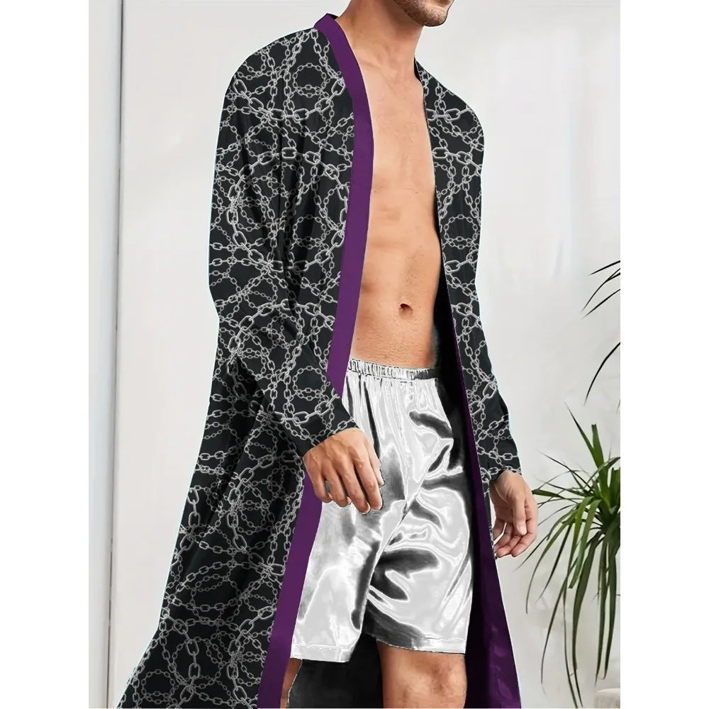 Trendy Men's Leisure Home Quick drying Entertainment Long Nightgown, Digital Printed Fun Men's Sleepwear.