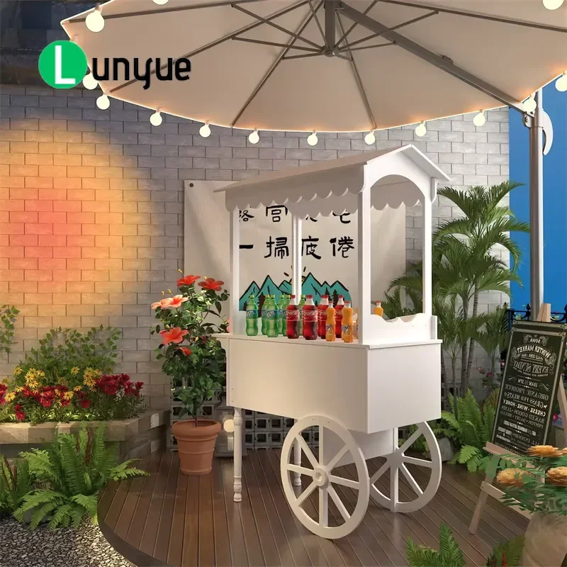 Custom Wooden Candy Cart Pink Red Flower Design With Wheels For Wedding Christmas Dessert Party Mobile Display Stand Hot Sale