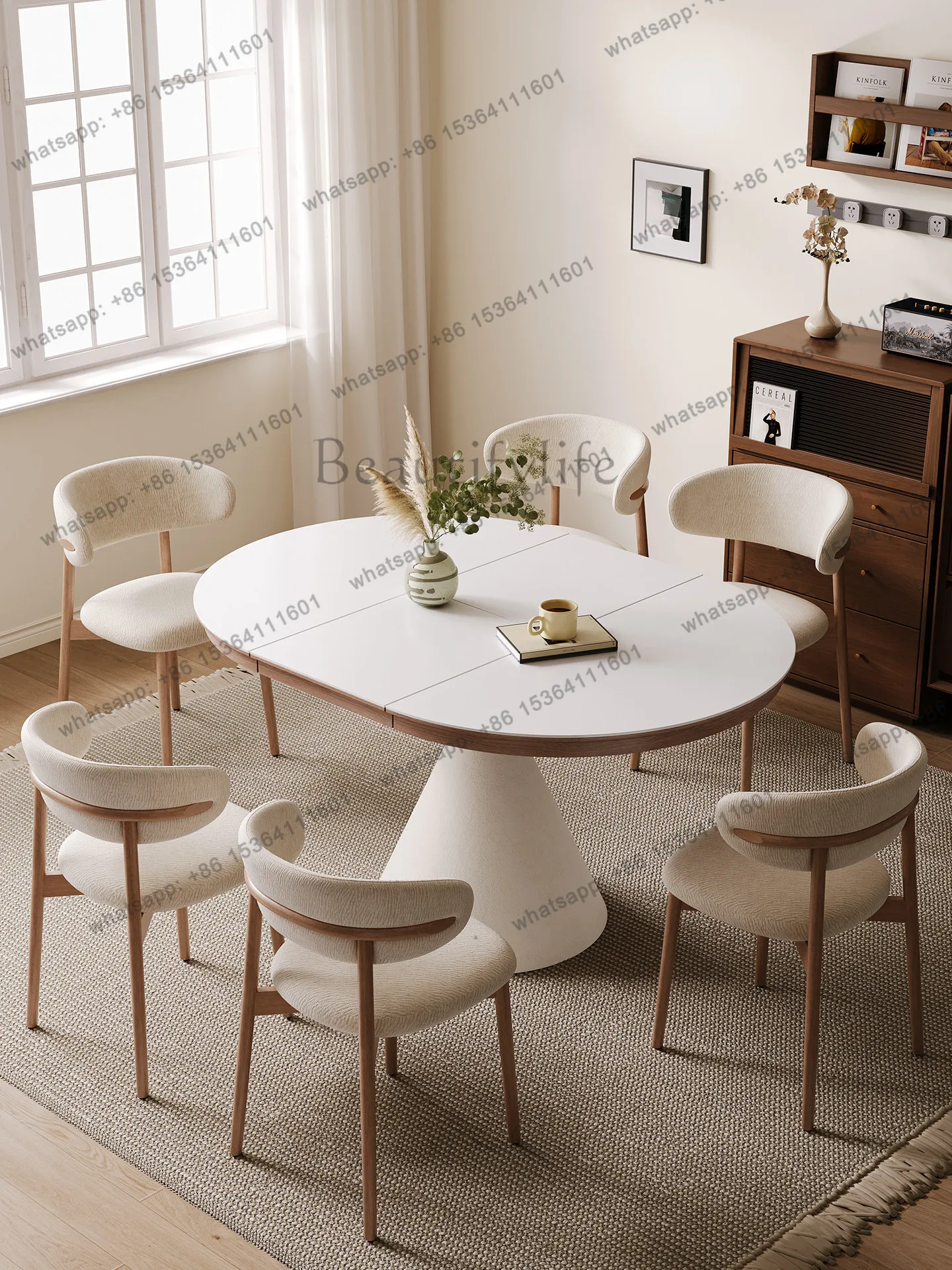 Dining table variable round small apartment household dining table modern simple household cream style