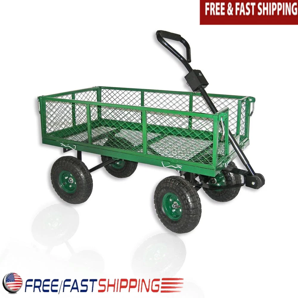

Garden Utility Cart Pneumatic Tires Heavy Duty 600lb Capacity Assembled Easy Maneuver Durable Metal Construction Yards Gardening