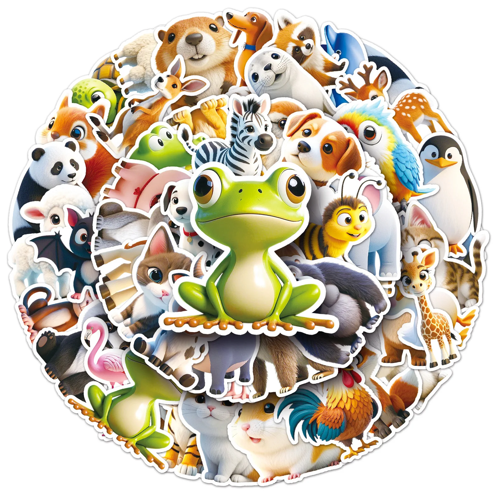 50PCS 3D Animal Panda Lion Elephant Doodle Cartoon Cute Decorative Skateboard Water Cup Computer Waterproof Sticker Kids Toy