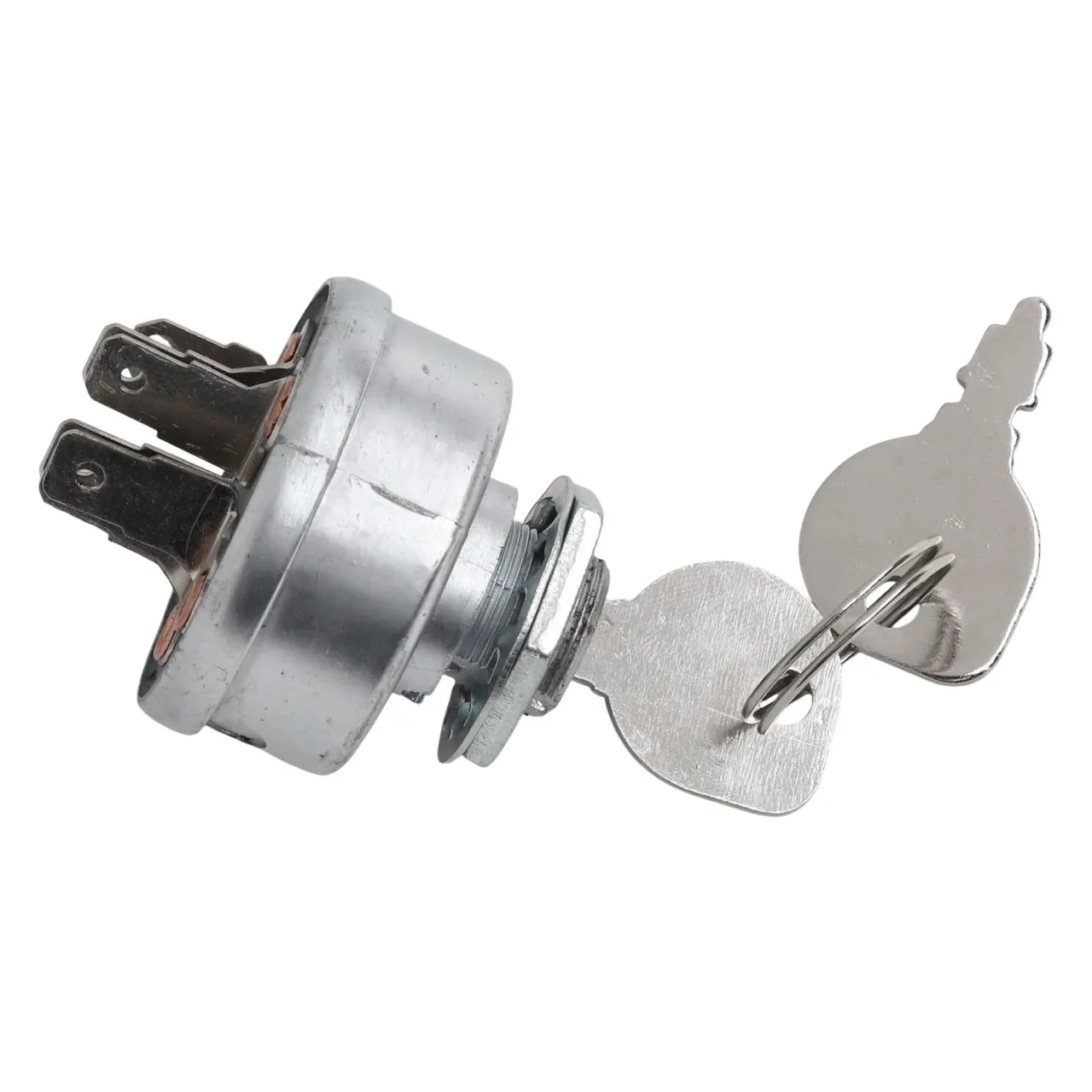 Ignition Starter Switch With Key For 92377 91846 092377MA Lawn Mowers 4 Position 6 Terminal Silver Metal Housing 2 Keys Included