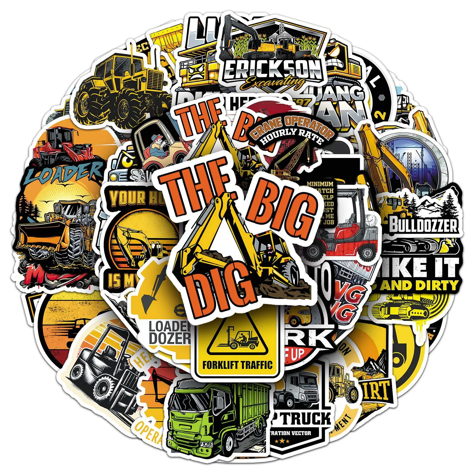 50PCS Construction Vehicle Stickers Cartoon Style Excavator Engineering Vehicle Decorative Notebook Waterproof Stickers Kids Toy