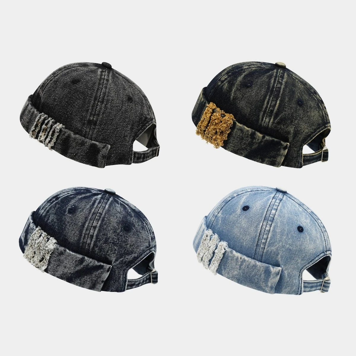 Unisex Washed Denim Melon Brimless Caps for Men Women Hip Hop Hats Retro Docker Caps Adjustable Dome Hats