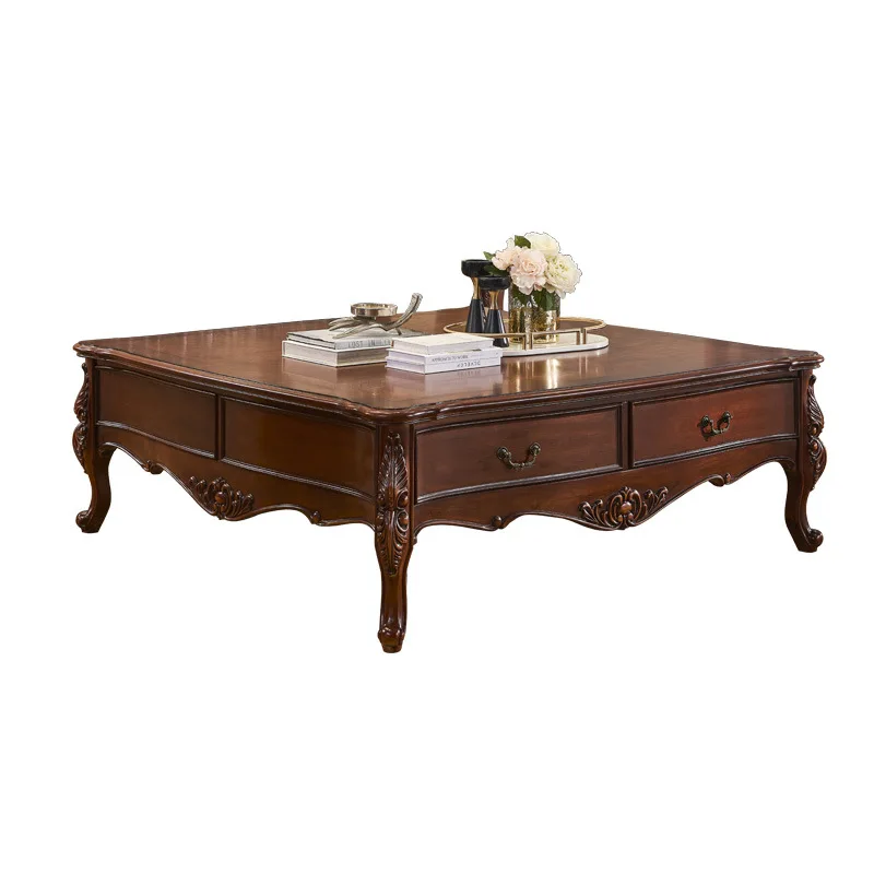 CX solid wood square coffee table, American living room retro four tea table villa large apartment