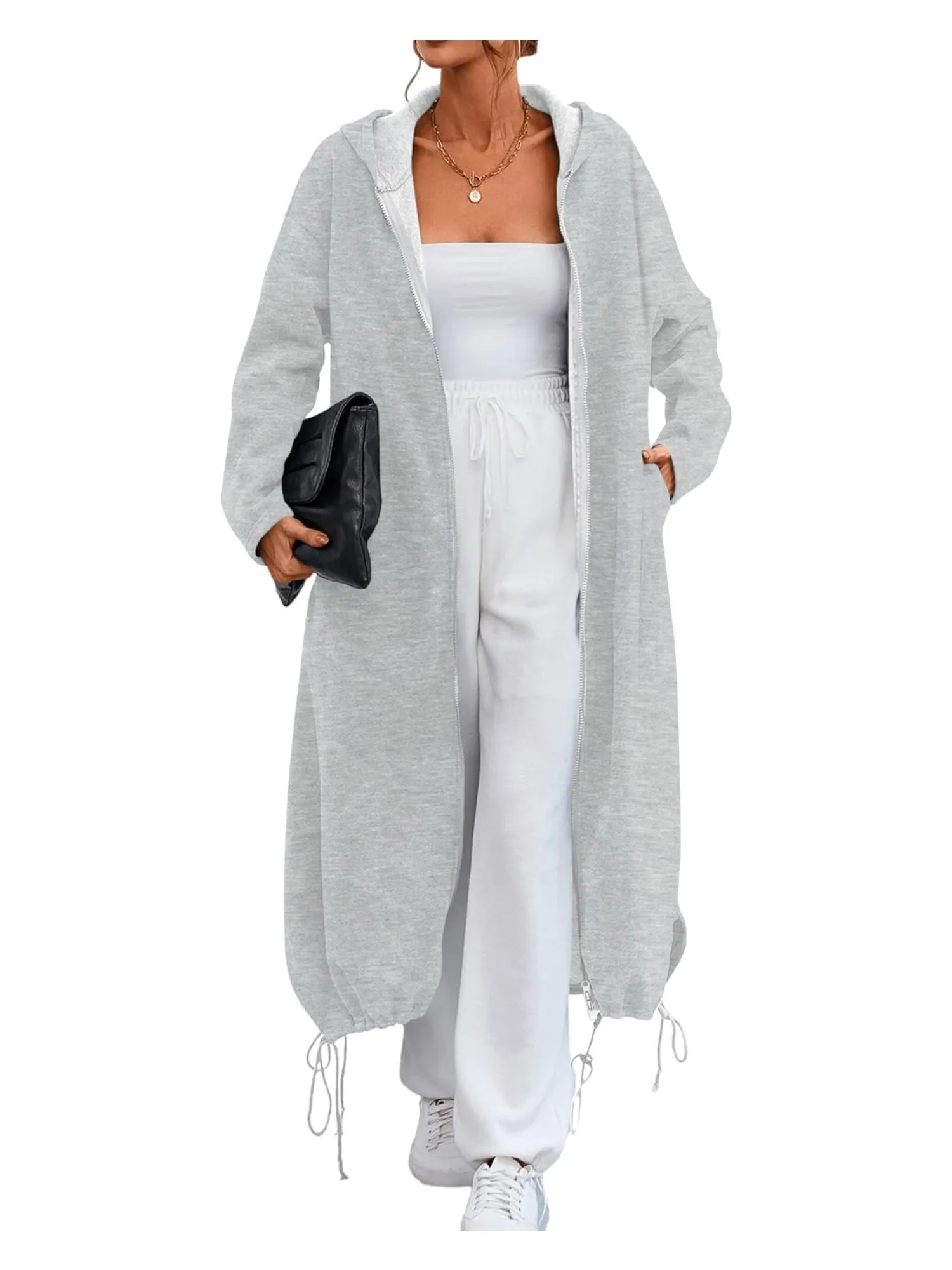 

Женская модная длинная куртка с капюшоном на молнии, оверсайз, в уличном стиле, для осени и зимы