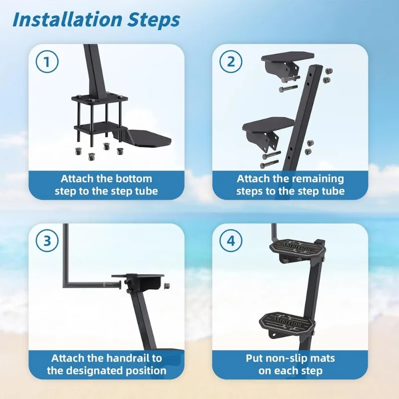 Trailer Steps with Handrails Non-slip Mat Marine Trailer Tongue Pedal Trailer