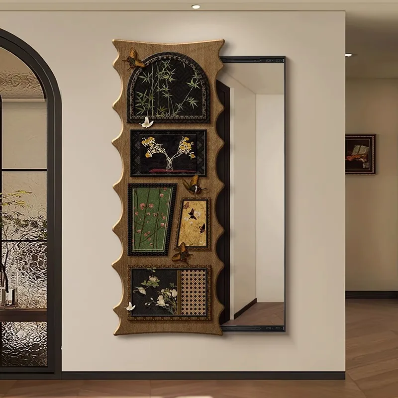 

French medieval style hidden mirror decorative painting sliding mirror living room bedroom full-length mirror hanging painting