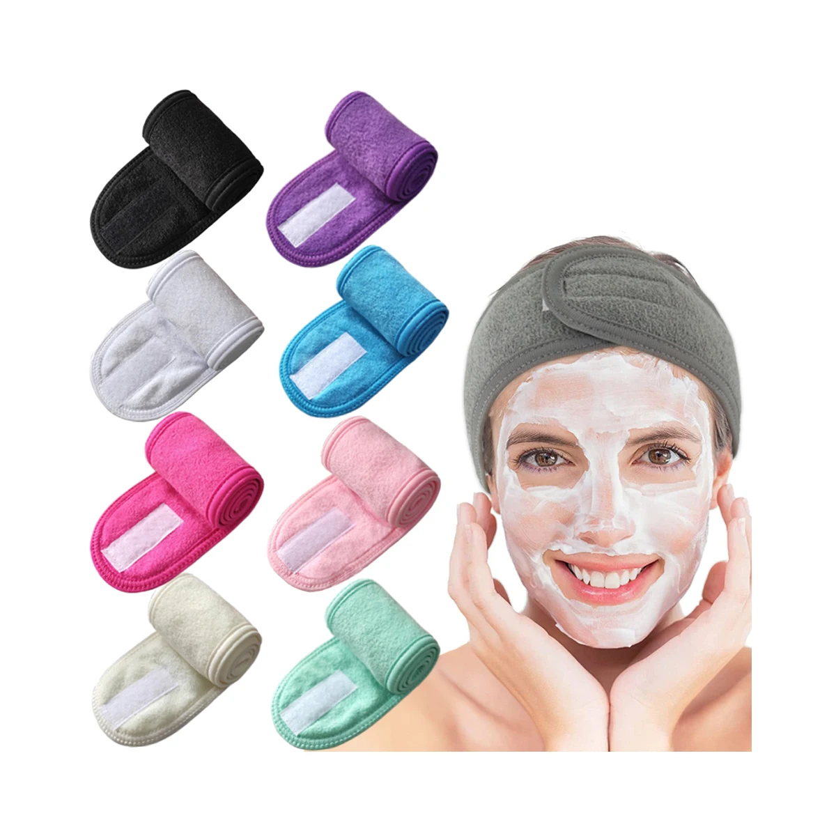 Women Adjustable SPA Facial Headband Bath Makeup Hair Band Headbands for Face Washing Soft Toweling Hair Make Up Accessories