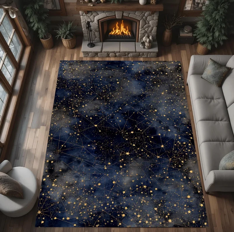 Custom Night Sky - Navy Gold Constellation Area Rug, Celestial