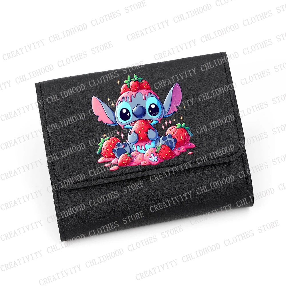 Stitch Short Small Wallets Disney Bags Student Billfold Cartoons Monster Triple Fold Card Holder Girl ID Bag Fashion Portable