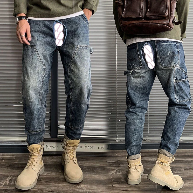 

Invisible Open Crotch Outdoor Sex Erotic Pants Vintage Boyfriend Jeans Baggy Cargo Denim Trousers Men Casual Skinny Streetwear