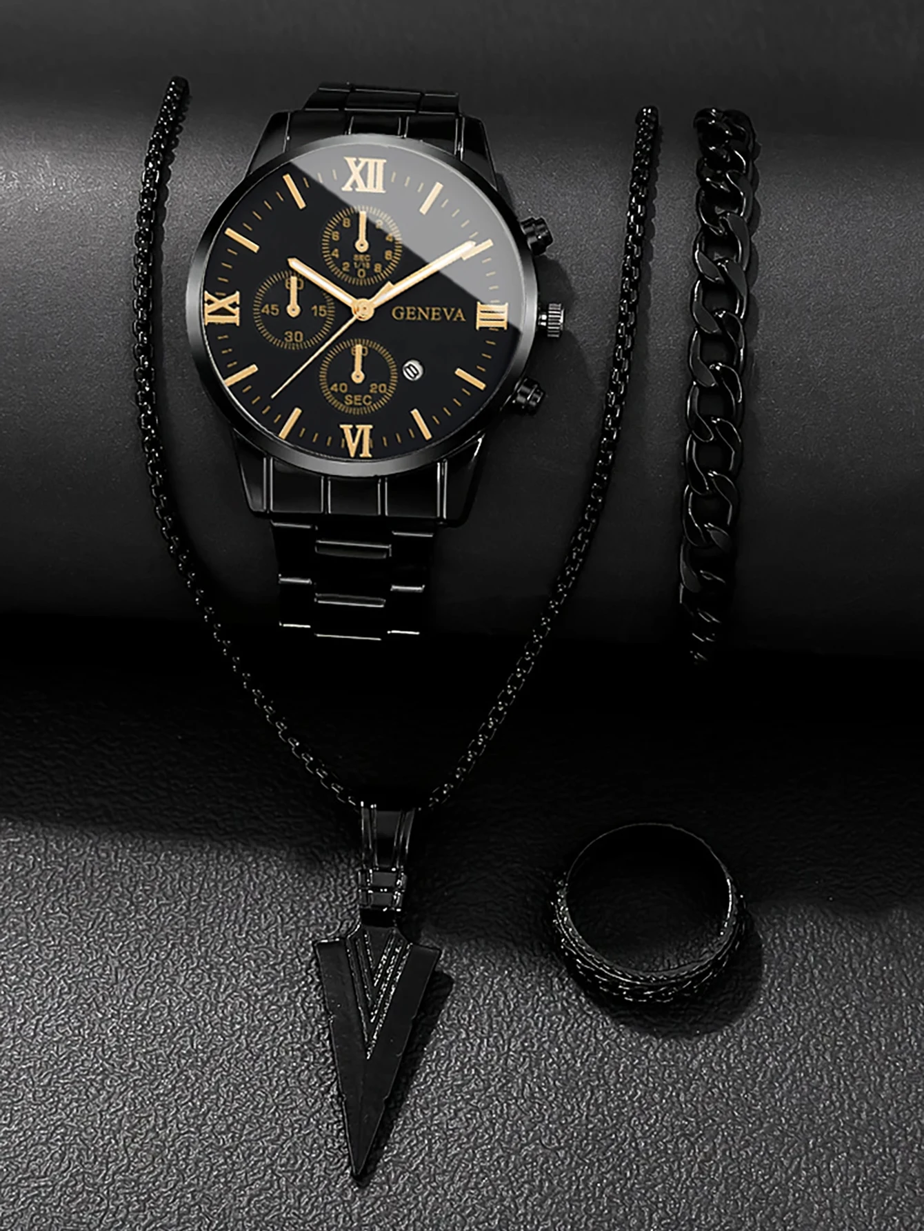 남성용 쿼츠 시계와 팔찌, 목걸이, 반지 세트입니다. - Luxury Watch Under 20000 리뷰 및 가격
