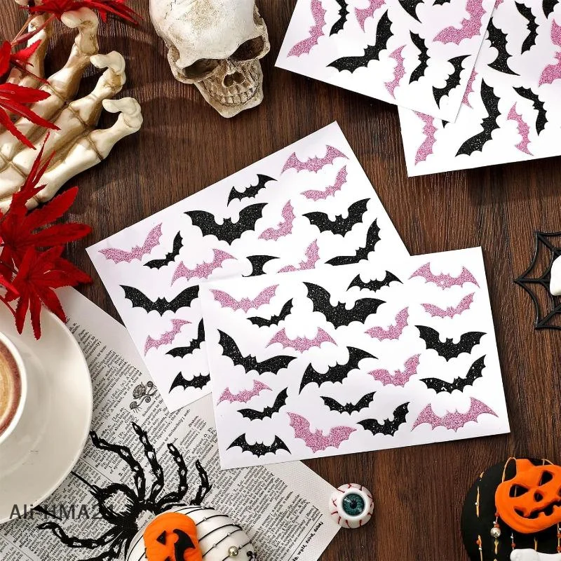 【H】500Pcs/roll Laser Black Bat Waterproof Glitter Self-Adhesive Decals Halloween Bat Stickers For Party Scrap DIY Accessories - Image 6