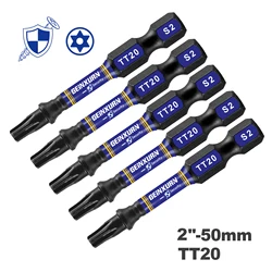 Geinxurn 2 In.Impact Tough Magnetic Power Bit Set,Security Torx Head Power Bits,S2 Alloy Steel Star TT20 Screwdriver Bits Set