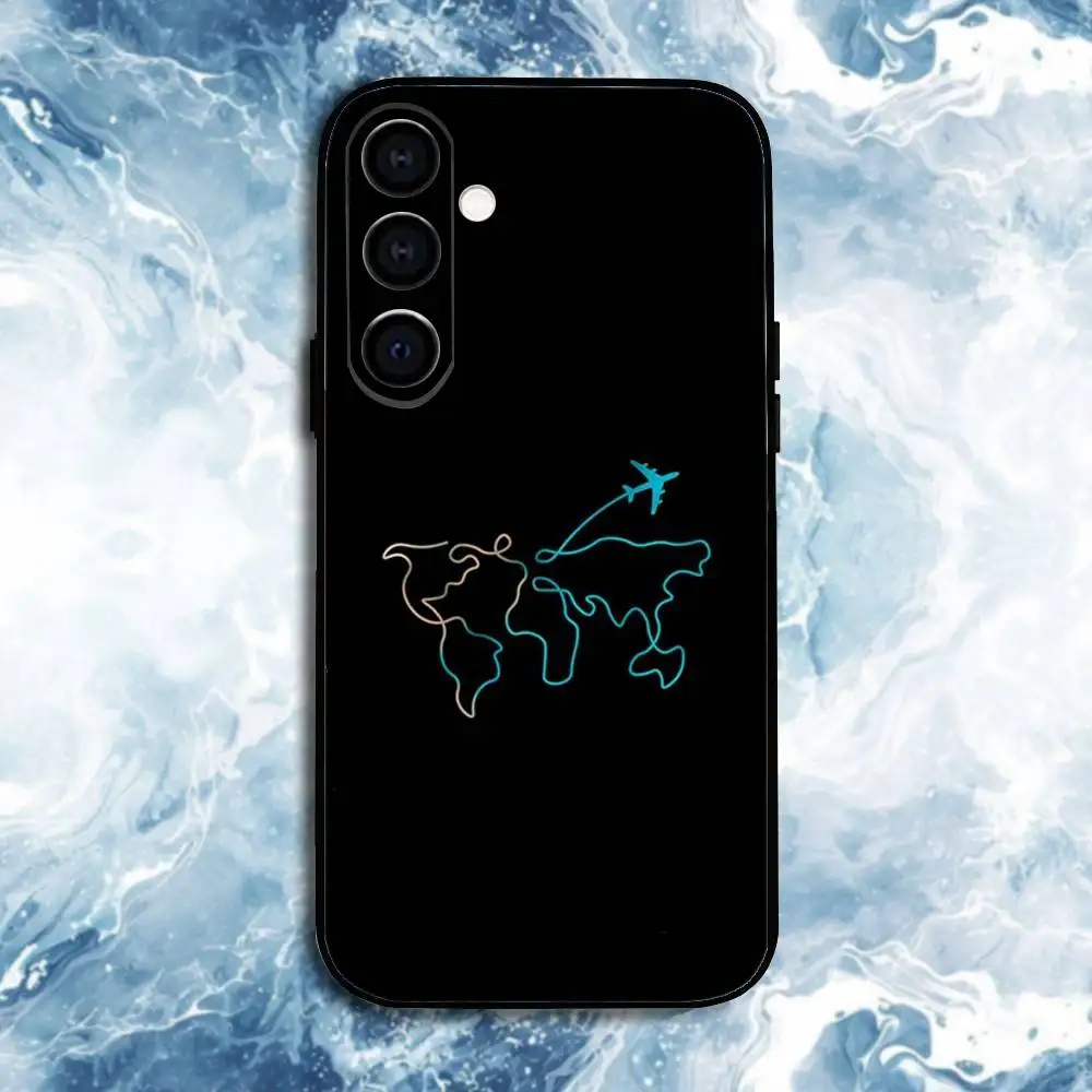 حافظة هاتف بتصميم طريق الطائرة للسفر لهاتف سامسونج جالاكسي A73، A72، A71، A70، A53، A52، A51، غلاف أسود ناعم آخر #4