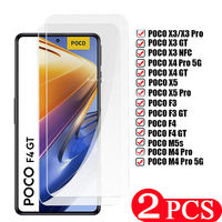 2PCS Highly Transparent Tempered Protective Glass for Xiaomi Poco X5 X4 M4 Pro 5G F4 F3 GT M5 M5s X3 NFC Screen Protector